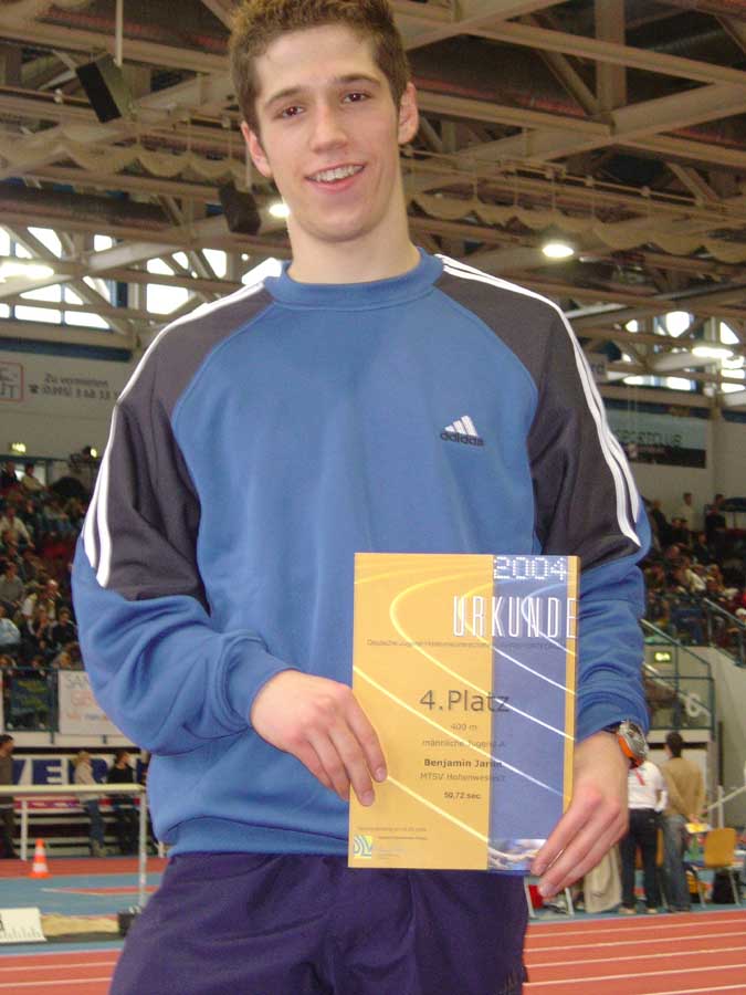 Benjamin Jaron erkämft den 4.Platz über 400m der A-Jugend bei den Deutschen Jugendhallenmeisterschaften